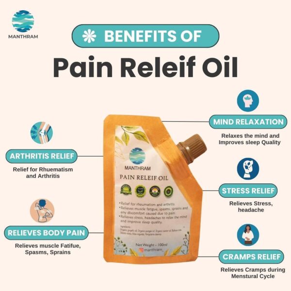 Manthram Pain Relief Oil - Ayurvedic Care for Joint Pain, Muscle Pain & Body Pain, Arthritis related Pain, Headaches & Sprain - 100ml (Pack of 1) - Image 3