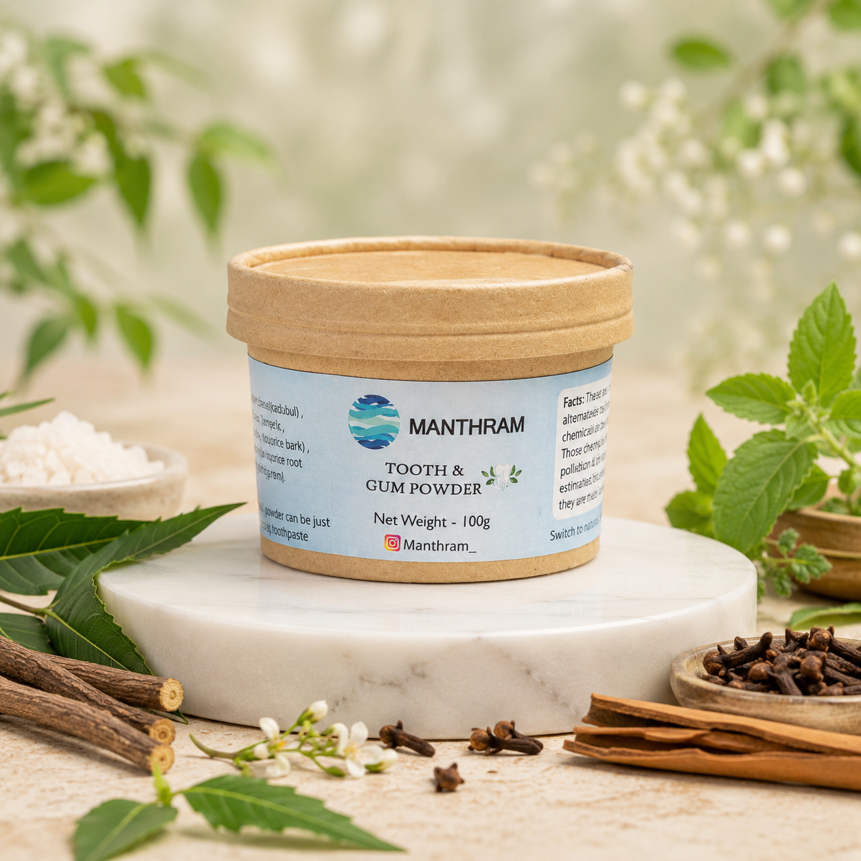 MANTHRAM Tooth and Gum Powder | Mouth Wash For Healthy Gums - 100 gm - Freshens Breath, Removes Stains, Herbal Tooth Powder For Oral Health