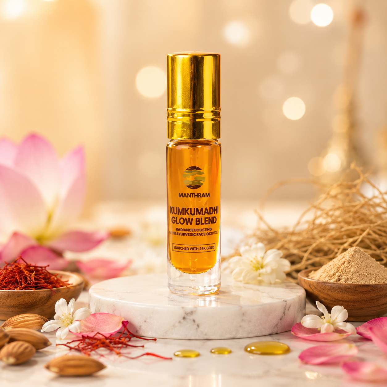 Manthram Mini Kumkumadi Tailam for Skin | Kumkumadi Oil for Face Wrinkles, Fine Lines, Pigmentation - Men & Women, 7ml