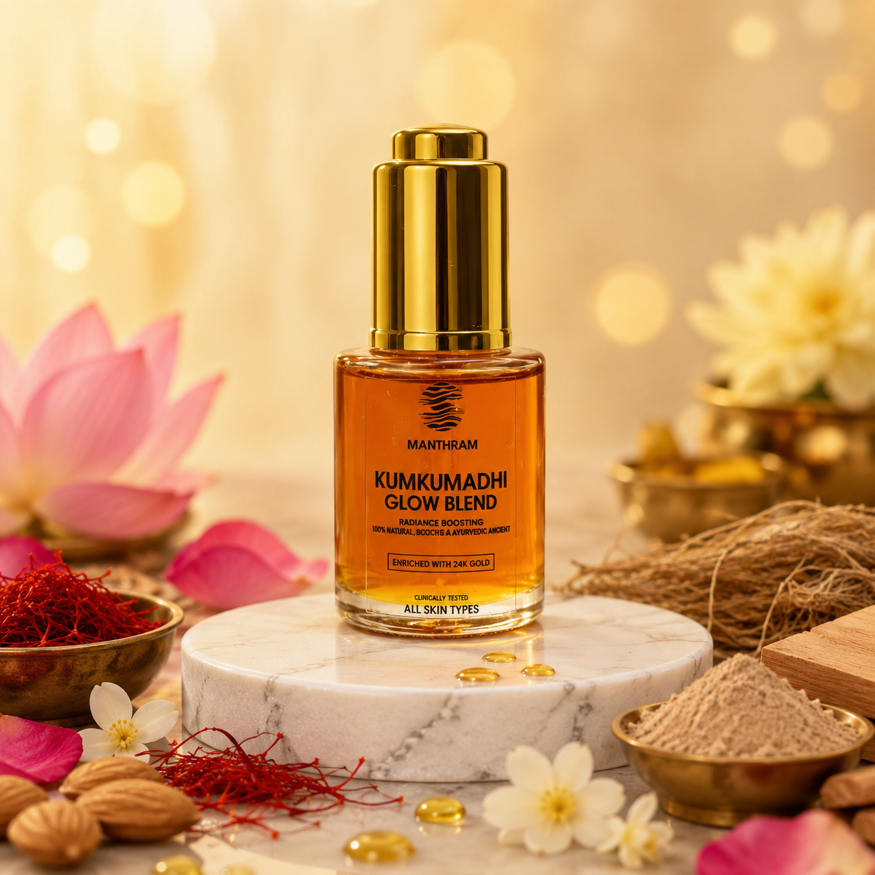 Manthram Kumkumadi Tailam for Skin | Kumkumadi Oil for Face Wrinkles, Fine Lines, Pigmentation - Men & Women, 20ml